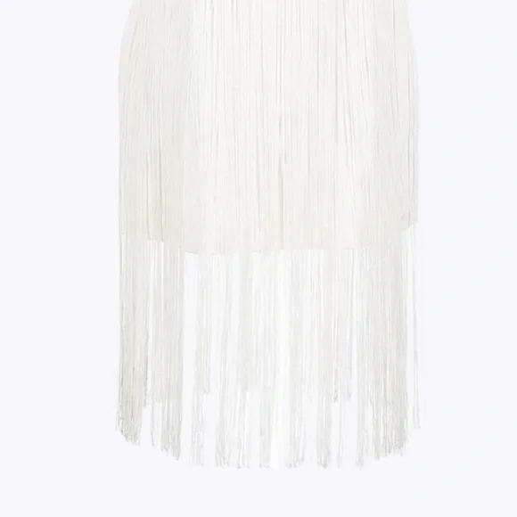 BCBGMaxAzria White Fringe Corset Midi Sheath Dress 14 Off-White Cocktail NWT - Picture 7 of 12